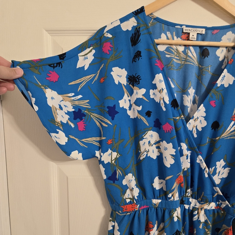J. Crew Floral Blue And White Faux Wrap Dress Size Medium - Picture 10 of 12